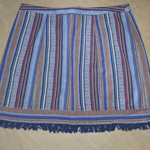 Poema Vibrant Striped Mini Skirt with Fringe